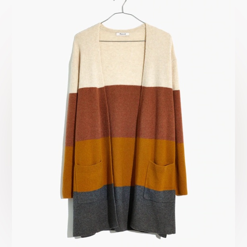 Madewell Kent Striped Color Block Wool Blend Cardigan Sweater in Coziest Yarn XS - Picture 4 of 8